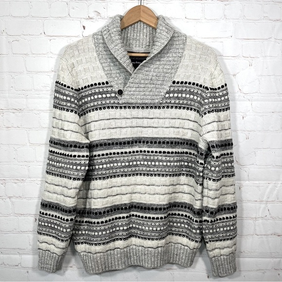 Tommy Bahama Other - Tommy Bahama Sweater Mens Medium Gray White Pullover Cowl Neck Shawl Wool Blend